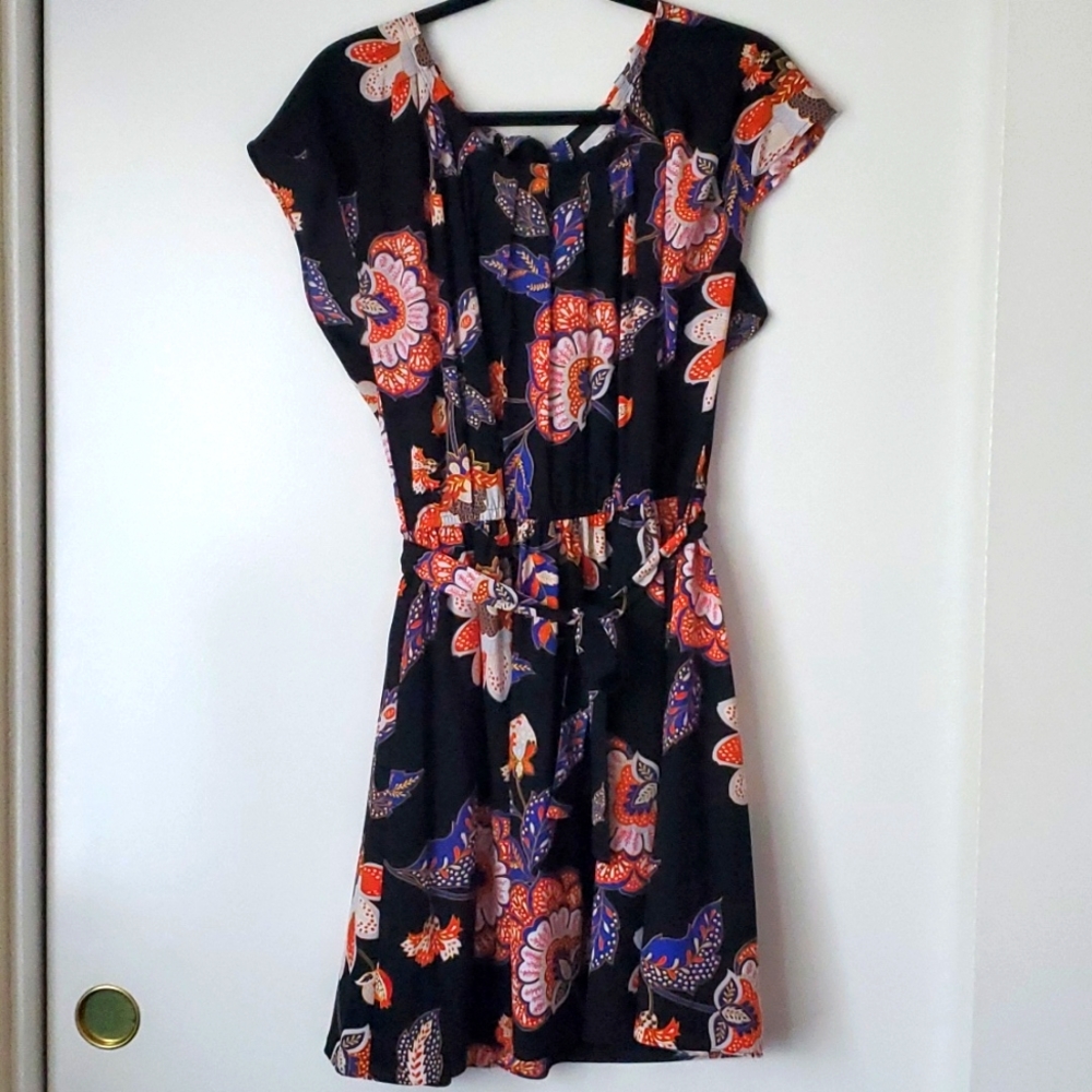 Black Dress With Blue & Red Print - Picture 1 of 5